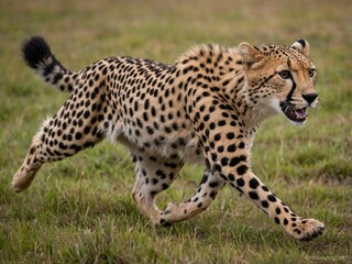 Fototapeta premium Fast Cheetah Running in African Savanna Wildlife Scene