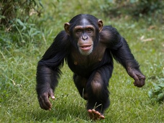 Playful Chimpanzee Family Running in Jungle Natural Habitat