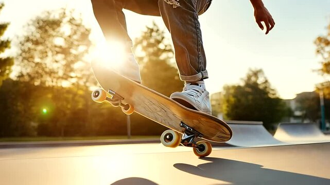 Skateboarder Performing Trick in Slow Motion at Skate Park