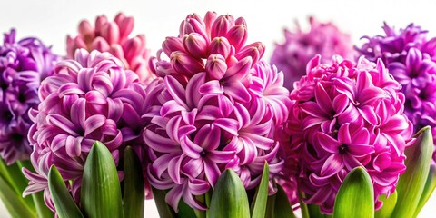 Fototapeta premium Close-up of pink and purple hyacinths, showcasing intricate floral details.
