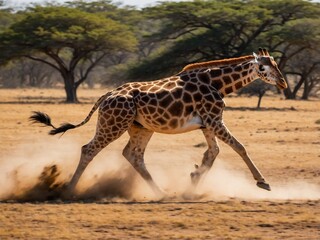 Obraz premium Majestic Giraffe Grazing in the Sunny Savannah Landscape of Eastern Africa