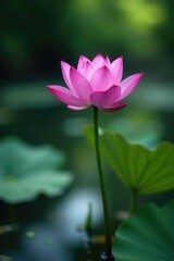 Obraz premium Majestic purple lotus flowers rising above the pond's surface, flower, bloom, flowers