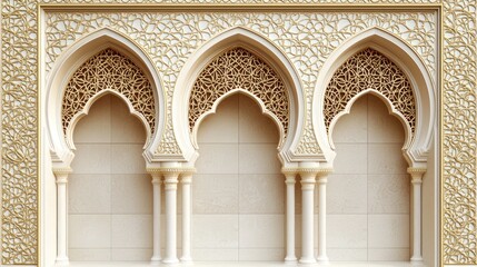 Obraz premium Ornate architectural facade with intricate arches and detailed carvings in sunlight