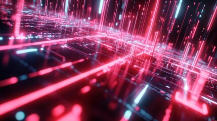 Futuristic Red and Blue Data Stream Visualisation Glowing Abstractly