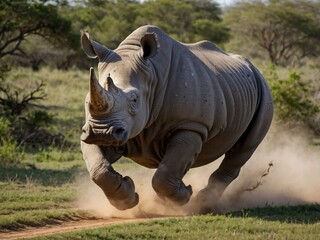 Fototapeta premium Majestic Black Rhino in Natural Habitat of African Savanna Wildlife Conservation