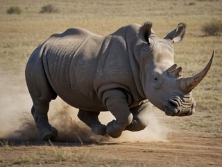 Fototapeta premium Majestic Rhino in Natural Habitat Captured in Wildlife Photography in South Africa
