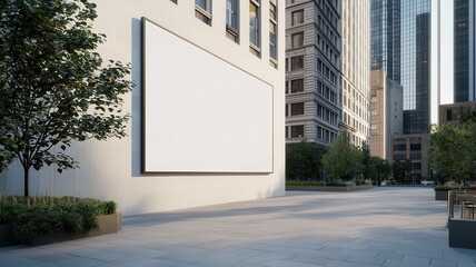 Blank Billboard Mockup on Urban Building Exterior Modern City Street Scene