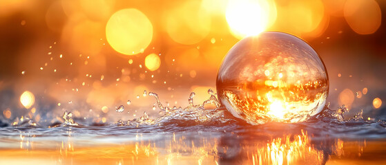 Glass sphere sunset splash water bokeh