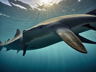 Fototapeta premium Close-up of a Shark Swimming in Blue Water of a Tropical Reef Ecosystem