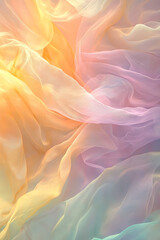 Obraz premium Abstract digital art wallpaper of flowing fabrics in rainbow colors, with a focus on the play between light and shadow, creating an ethereal atmosphere. 