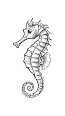 Fototapeta premium Cute Seahorse Animal Coloring Kid Book Page in Black and White. Monochrome and Colored Samples 