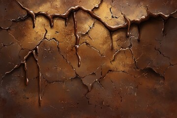 Naklejka premium Textured Brown Surface with Dripping Liquid and Cracked Patterns