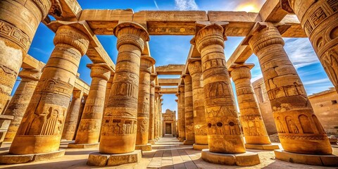 Karnak Temple Majestic Columns with Ancient Carvings, Luxor, Egypt