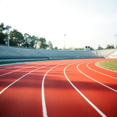 Red Running Track with White Lane Markings in a Stadium