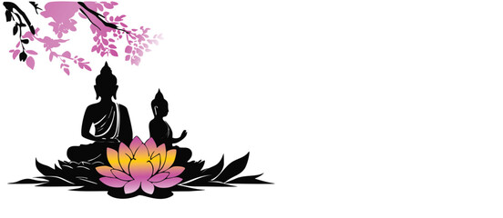 Vesak Day Monochrome Silhouette – Buddha Meditation on Lotus