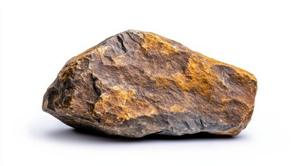 Fototapeta premium Single Brown And Gold Rock Against White Background