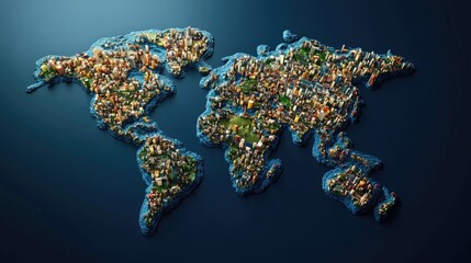 Detailed Miniature World Map showcasing Urbanization and Natural Landscapes