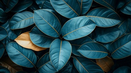 Teal and gold leaves background texture.