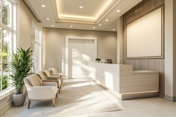 Serene beauty clinic reception area modern design interior space calm environment welcoming viewpoint for relaxation and comfort