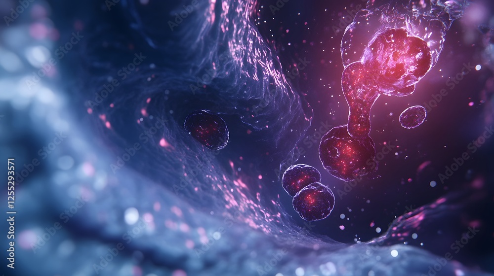 Fototapete Captivating Cosmic Swirl of Vibrant Interstellar Particles in a Surreal Galactic Dreamscape  Abstract futuristic and digital composition featuring a mesmerizing explosion of glowing