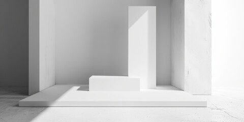 A minimalistic aesthetic featuring a stark white backdrop, Minimalist design elements arranged asymmetrically, Contemporary minimalist style