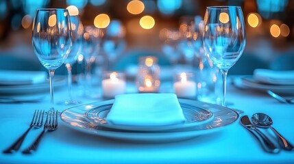 Elegant Dinner Table, Festive Setting, Cityscape
