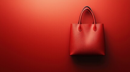 Elegant red handbag displayed against a vibrant red background, showcasing simplicity