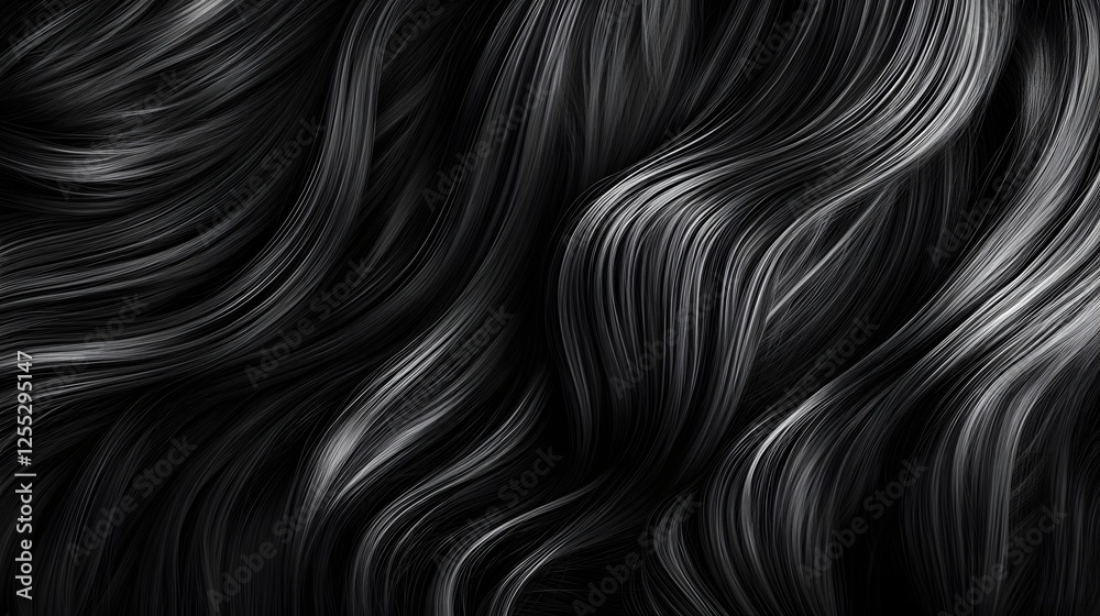 Leinwandbilder Captivating dark abstract background with fluid dynamic waves and curves in monochrome shades creating a mesmerizing and sophisticated visual expression