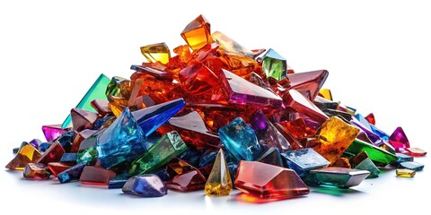 Fototapeta premium Shattered Glass: A Pile of Broken Glass on a Pristine White Background