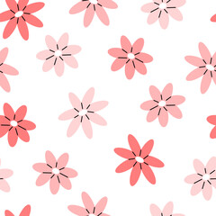 Seamless pattern with pink flowers on a white background. Vector floral illustration background. Flat illustration.