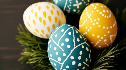 Fototapeta premium Colorful Decorated Easter Eggs with Floral Accents and Elegant Designs for Festive Celebration