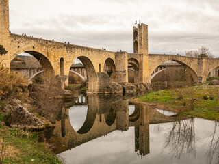 Fototapeta premium Picturesque medieval town in winter of Besalú. Girona, Costa Brava. Catalonia. Spain