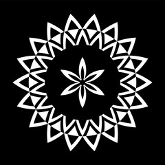 Abstract Decorative Radial Circle Pattern. White Design Element on Black Background.