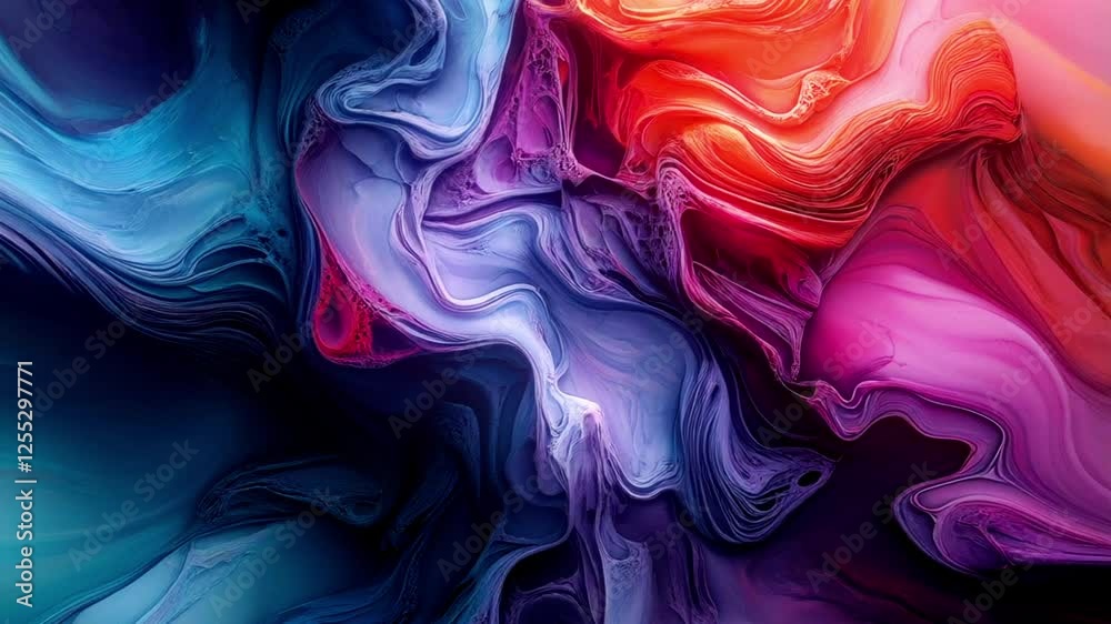 Aufkleber Spectacular animation featuring a dynamic mix of red and azure colors. Smooth color transitions and smooth motion enhance the effect of fluid shapes