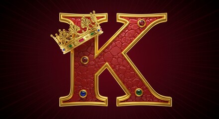 Letter k with gold crown and gem accents on maroon