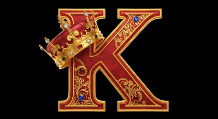 Ornate red letter k with a jeweled golden crown