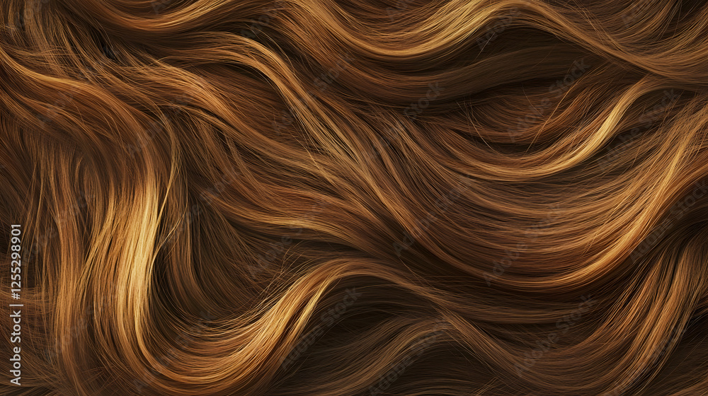 Poster Captivating waves of shimmering caramel hued hair flowing in a graceful abstract pattern creating a visually striking and mesmerizing texture  This image would be perfect for use in beauty fashion