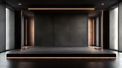 Dark room stage, ambient lighting, product display