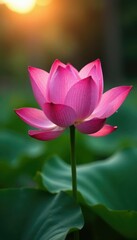 Fototapeta premium Water droplets on delicate pink lotus petals at dawn, soft focus, fine details, pink lotus