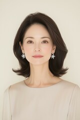 Fototapeta premium Elegant Portrait of a Woman with Delicate Jewelry and Soft Pink Dress