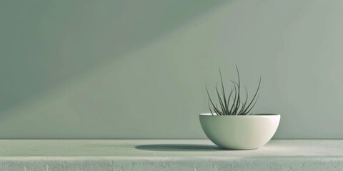 A minimalistic approach with a soft moss green background, Clean shapes and smooth surfaces, Contemporary minimalist style
