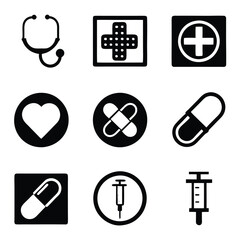 Ambulance, Syringe, and Stethoscope Icon Collection