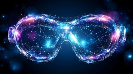 Augmented Reality Glasses Conceptual Visualization with Glowing Network of Connections in Cyber World