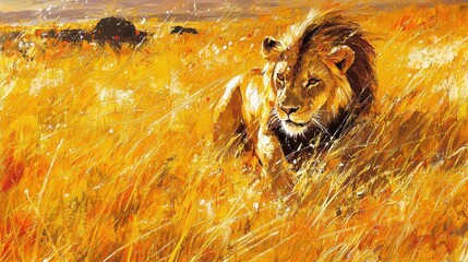 Majestic lion stalking prey under the African sun