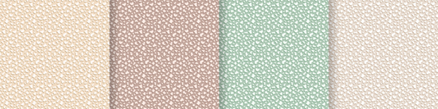 Seamless pattern of many small stones or shapes on pastel beige, mocco, sand and green background. Chaotic filling, neutral natural colors. Vector print for floor tiles, wallpaper or interior textile.