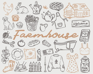 Beautiful hand drawn whimsical style farmhousevector set illustration
