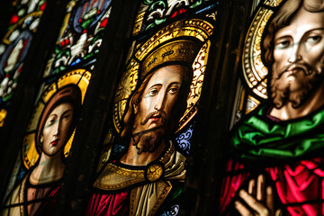 Obraz premium Generative AI Image of Colorful Stained Glass Windows Illuminating a Church Interior