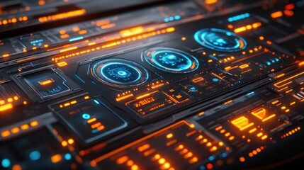 Fototapeta premium Futuristic control panel interface glowing, dark background