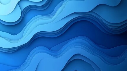 Fototapeta premium Abstract blue waves, paper art, background