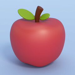 Cartoon red apple isolated on blue background. 3D illustration